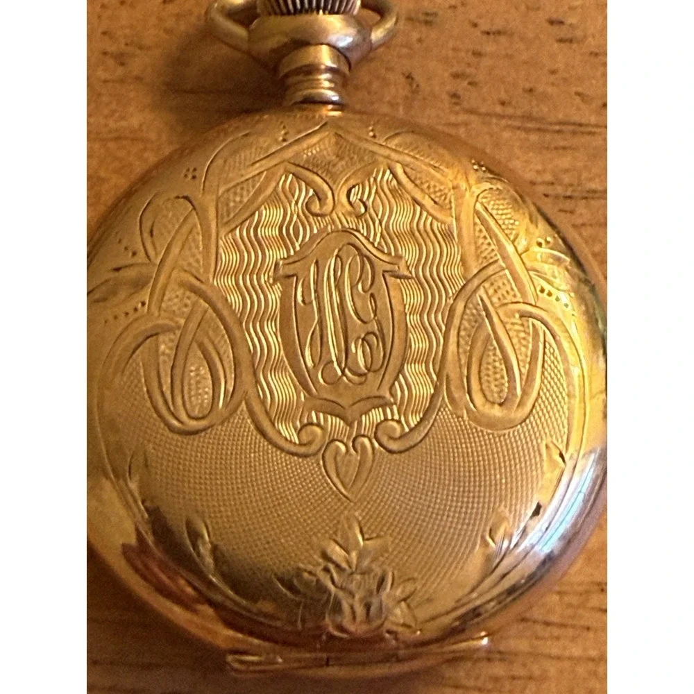 Antique 1916 Elgin Pocket Watch Gold Filled W/ Necklace Inscribed Needs Battery